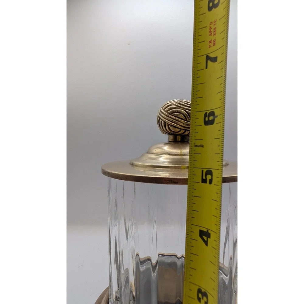 Home Centre Panama Canal Glass Cotton Jar Brass Lid Ribbed Vanity Storage Vanity